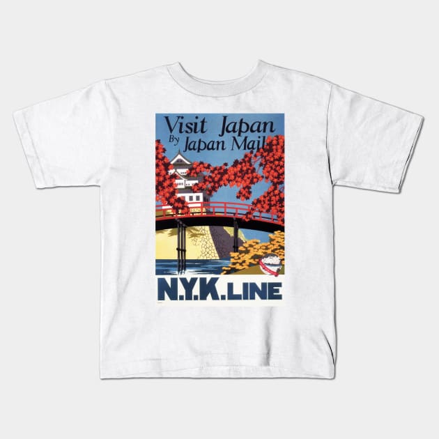 VISIT JAPAN by Japan Mail NYK Line Art Deco Japanese Vintage Travel Kids T-Shirt by vintageposters